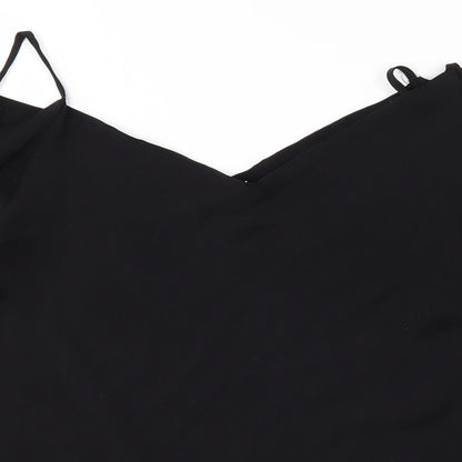 Close-up detail of H&M women’s black basic blouse, size UK 8