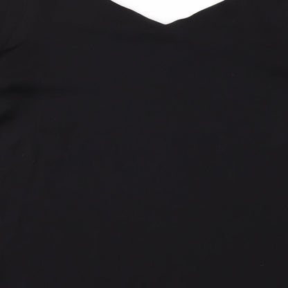 Brand and care label for H&M women’s black basic blouse, size UK 8