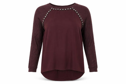 Front view of Warehouse women’s purple jumper, size UK 10