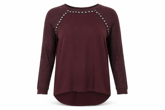 Front view of Warehouse women’s purple jumper, size UK 10