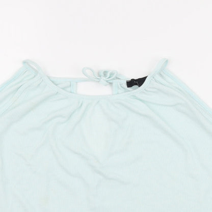 Close-up detail of Atmosphere women’s blue basic tank, size UK 12