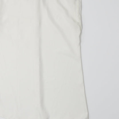 Brand and care label for Atmosphere women’s white basic button-up, size UK 8