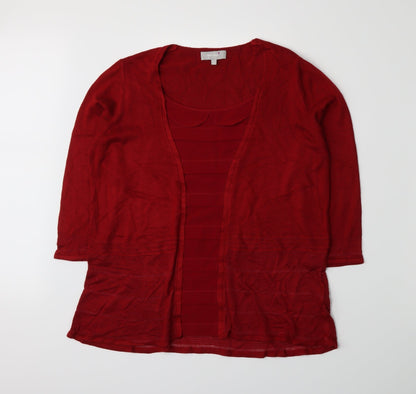 Front view of Per Una women’s red jumper, size UK 16