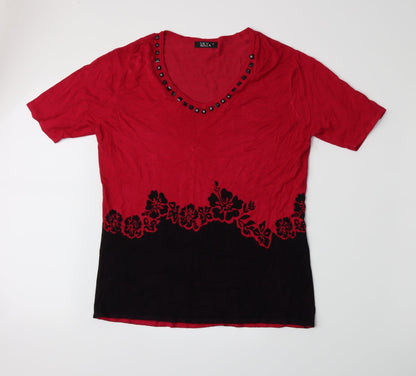 Additional front view of Sky Designs women’s pink floral basic t-shirt, size UK 8