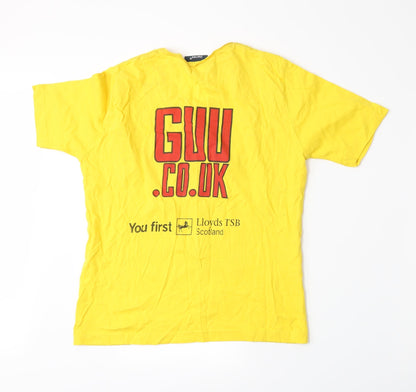 Back view of Hanes women’s yellow basic t-shirt, size L