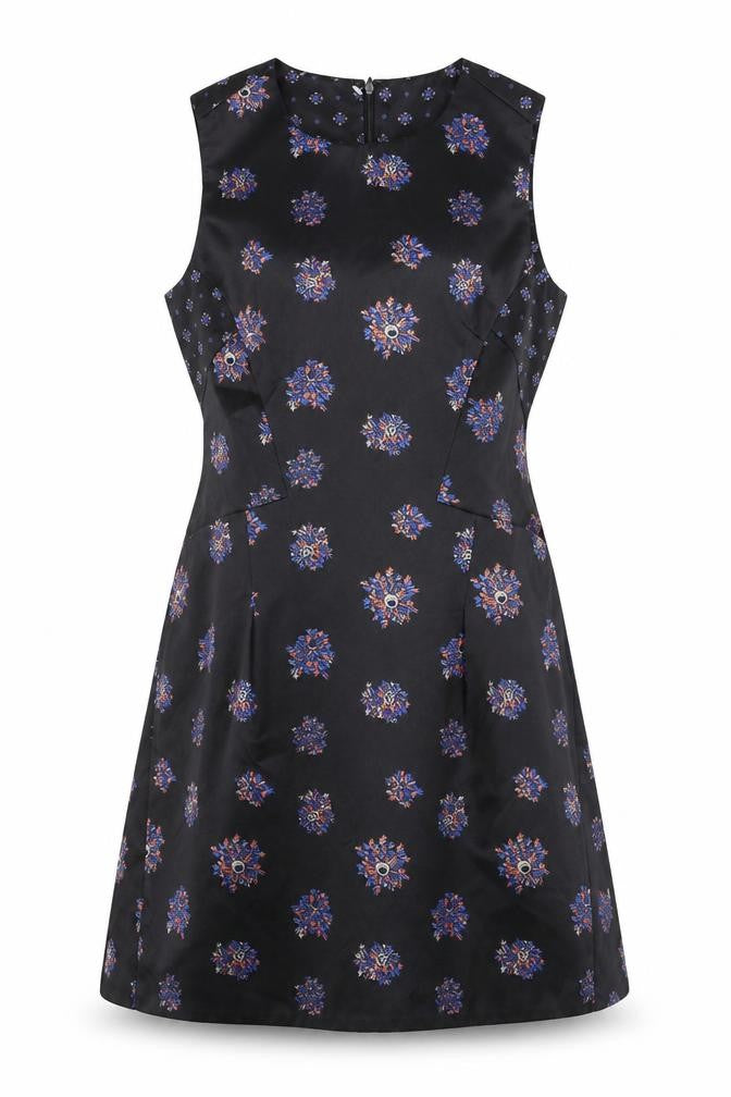 Preworn Womens Black Floral Satin Shift  Size S