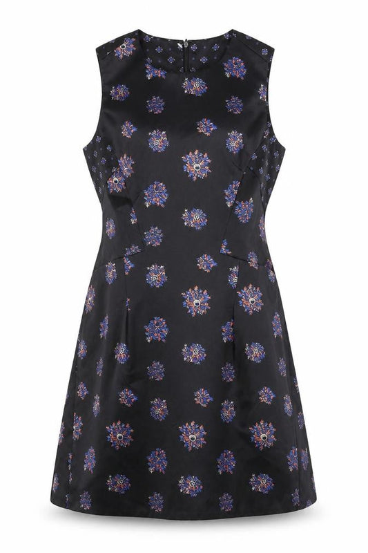 Preworn Womens Black Floral Satin Shift  Size S