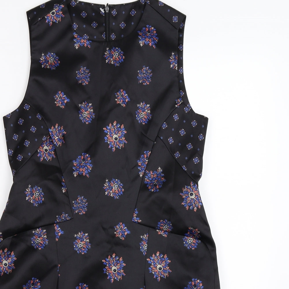 Preworn Womens Black Floral Satin Shift  Size S