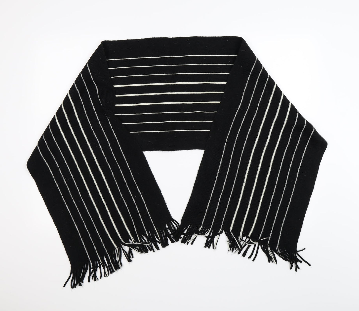 Preworn Mens Black Striped Knit Scarf  One Size