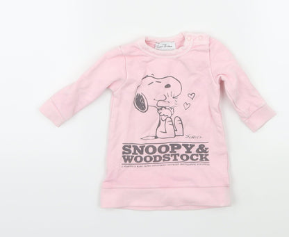 Front view of Marc Jacobs girls’ pink jersey jumper, size 0-3, months - snoopy