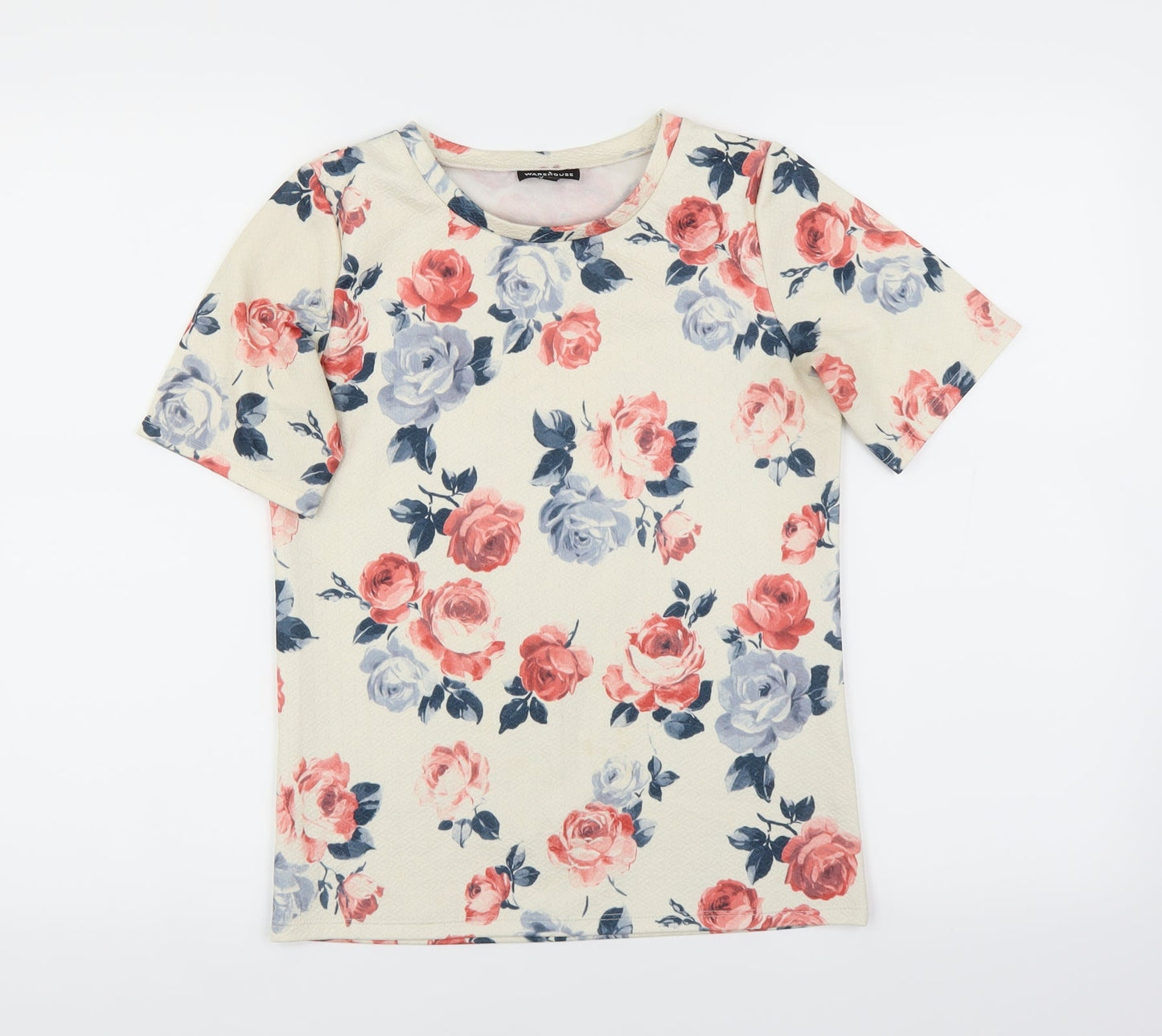 Warehouse Womens Ivory Floral  Basic T-Shirt Size 6