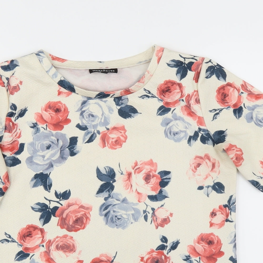 Warehouse Womens Ivory Floral  Basic T-Shirt Size 6