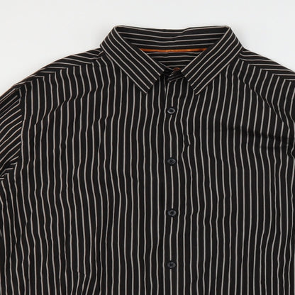 Close-up detail of Next men’s brown striped button-up, size L
