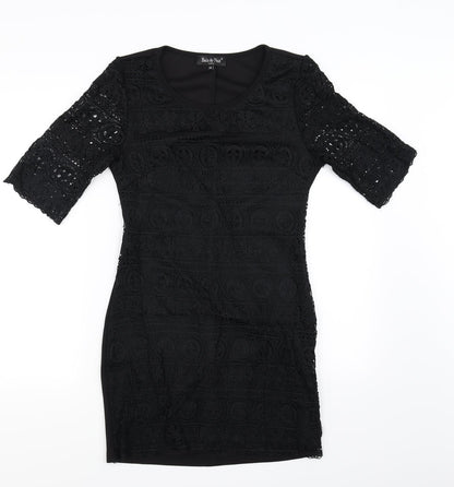 Additional front view of Bain De Nuit women’s black floral bodycon, size UK 8