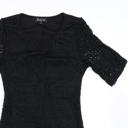 Close-up detail of Bain De Nuit women’s black floral bodycon, size UK 8