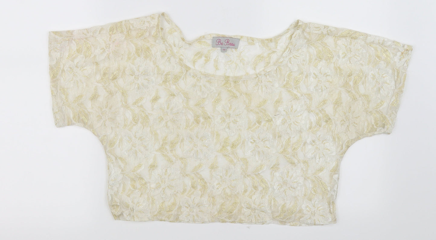 Be Beau Womens White Floral  Basic Blouse Size 12
