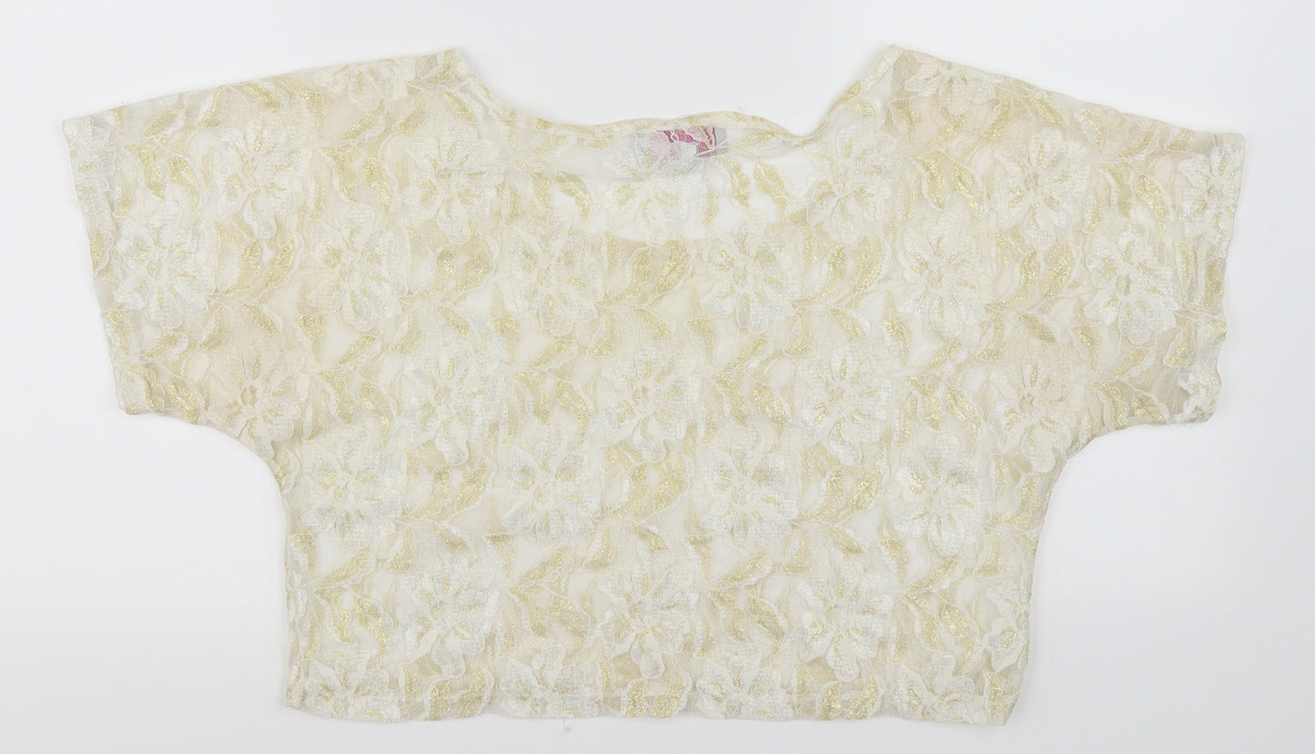 Be Beau Womens White Floral  Basic Blouse Size 12