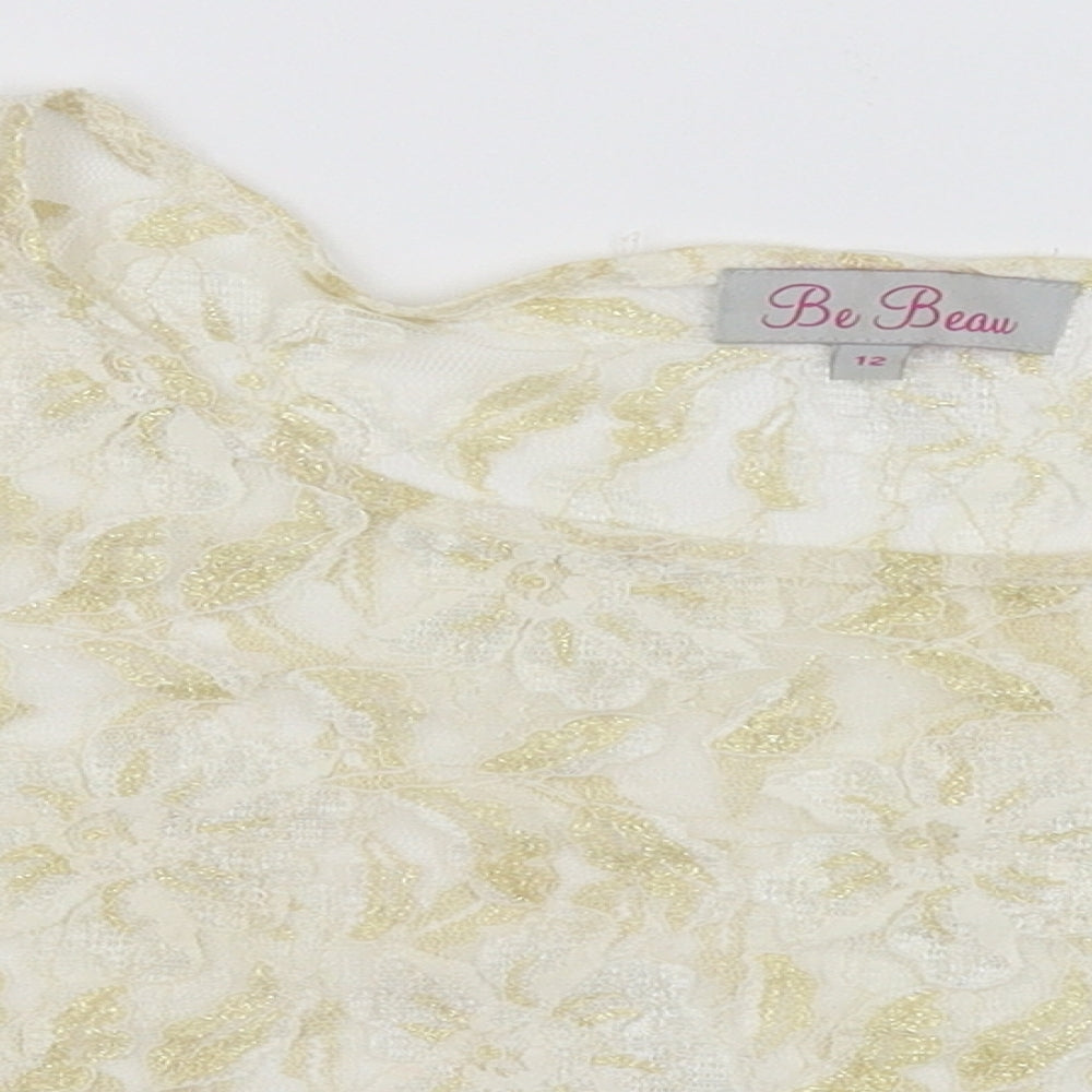 Be Beau Womens White Floral  Basic Blouse Size 12