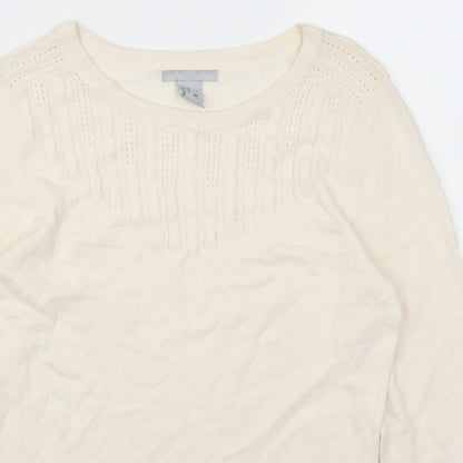 Close-up detail of H&M women’s ivory jumper, size XS