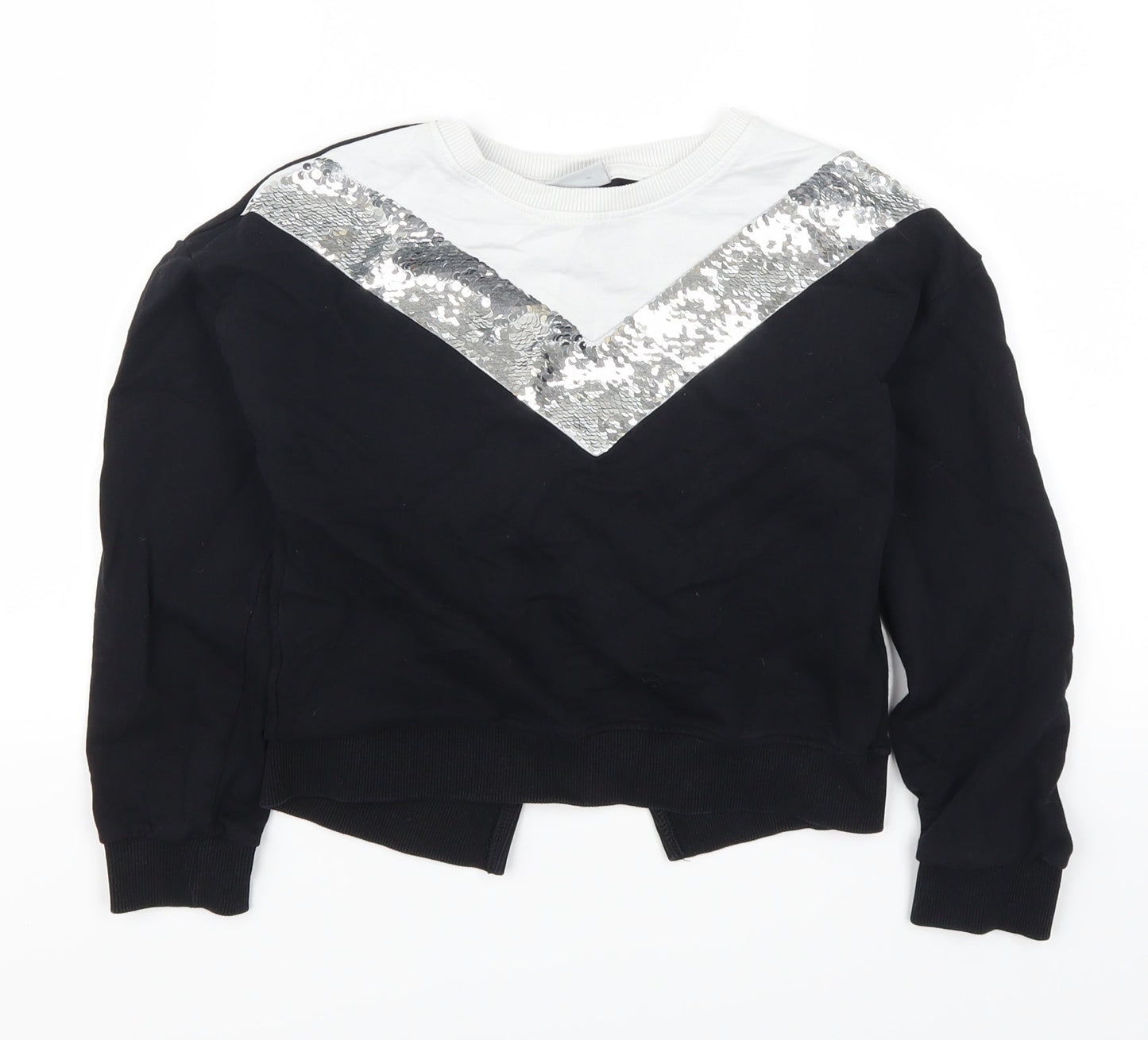 Matalan Girls Black Striped  Pullover Sweatshirt Size 9 Years