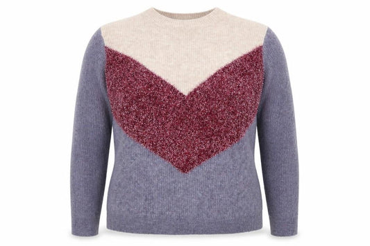 Front view of Matalan women’s purple geometric jumper, size L, - colour block