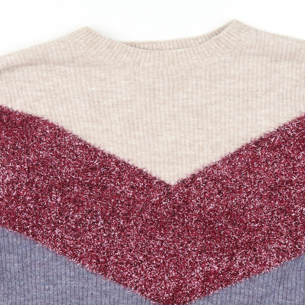 Matalan Womens Purple Geometric  Pullover Jumper Size L  - Colour Block