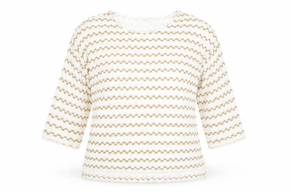 Front view of Next women’s beige striped jumper, size UK 14