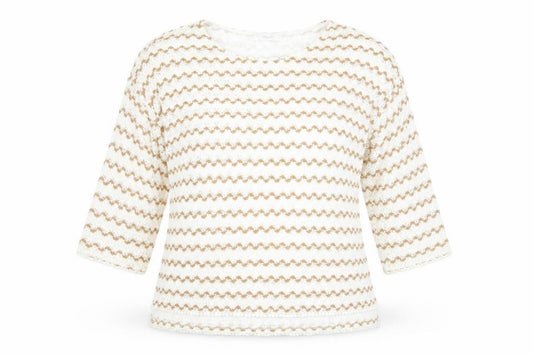 Front view of Next women’s beige striped jumper, size UK 14