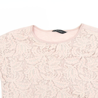 Close-up detail of Dorothy Perkins women’s pink floral jumper, size UK 10