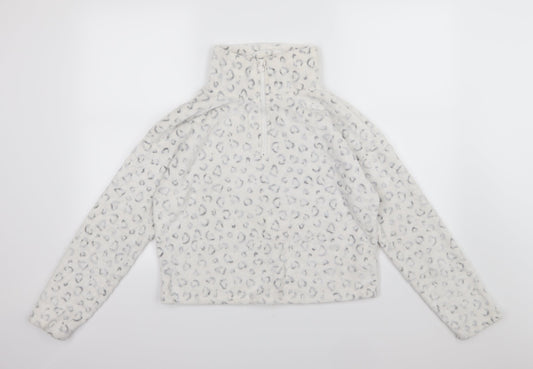 New Look Womens White Animal Print Fleece Pullover Sweatshirt Size S