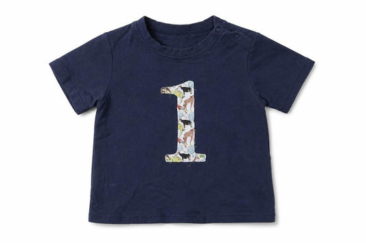 Front view of Mimosa girls’ blue jersey basic t-shirt, size 12-18, months - 1 animals