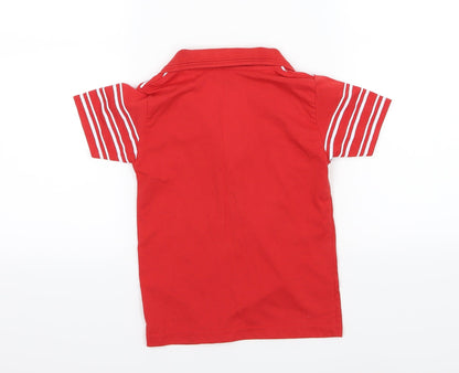 Back view of Amr boys’ red striped jersey basic polo, size S