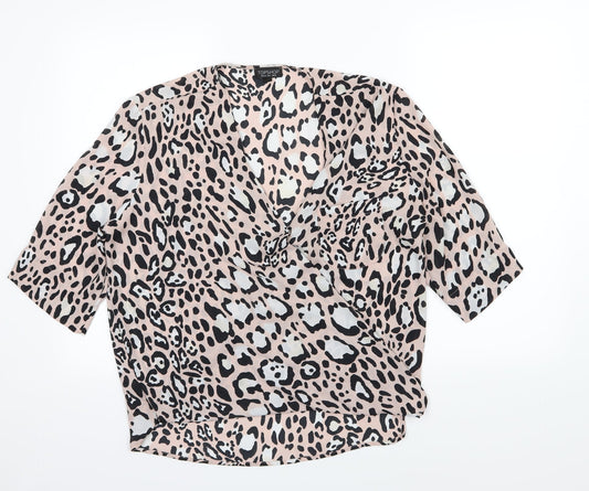 Topshop Womens Pink Animal Print Chiffon Basic Blouse Size 10
