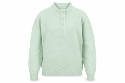 Front view of Damart women’s green knit jumper, size UK 10