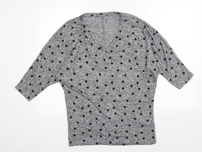 Additional front view of Dorothy Perkins women’s grey polka dot jersey jumper, size UK 14