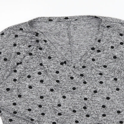 Close-up detail of Dorothy Perkins women’s grey polka dot jersey jumper, size UK 14
