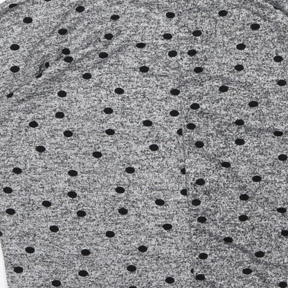 Brand and care label for Dorothy Perkins women’s grey polka dot jersey jumper, size UK 14