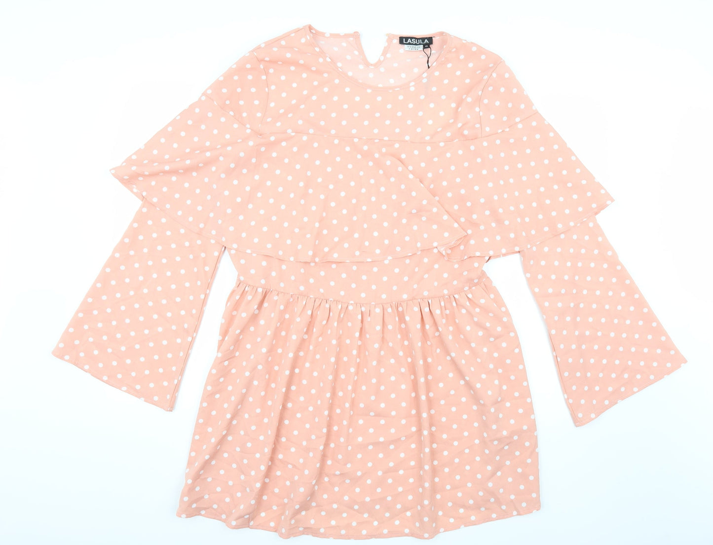 Lasula Womens Pink Polka Dot Rayon A-Line  Size 14