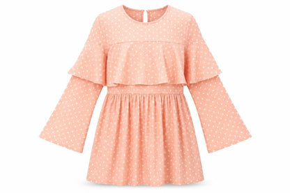 Front view of Lasula women’s pink polka dot rayon a-line, size UK 14