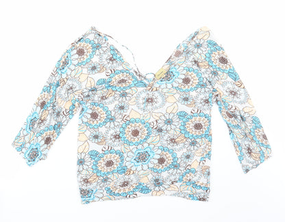 Additional front view of Ella Moss women’s blue floral basic t-shirt, size L