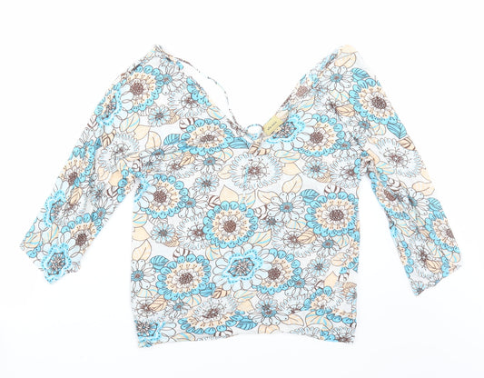 Ella Moss Womens Blue Floral  Basic T-Shirt Size L
