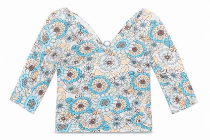 Front view of Ella Moss women’s blue floral basic t-shirt, size L