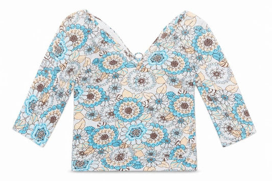 Front view of Ella Moss women’s blue floral basic t-shirt, size L