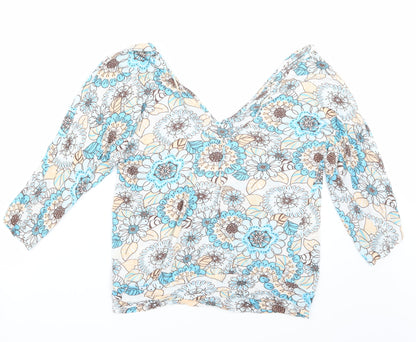 Back view of Ella Moss women’s blue floral basic t-shirt, size L