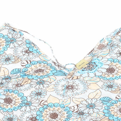 Close-up detail of Ella Moss women’s blue floral basic t-shirt, size L