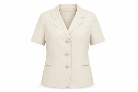 Front view of BHS women’s beige jacket, size UK 12