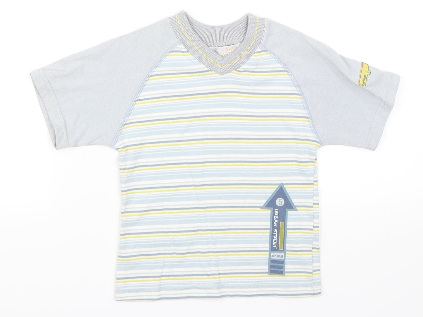 Berlingot Boys Grey Striped  Basic T-Shirt Size S