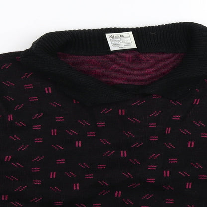Close-up detail of Preworn women’s black striped knit jumper, size UK 12