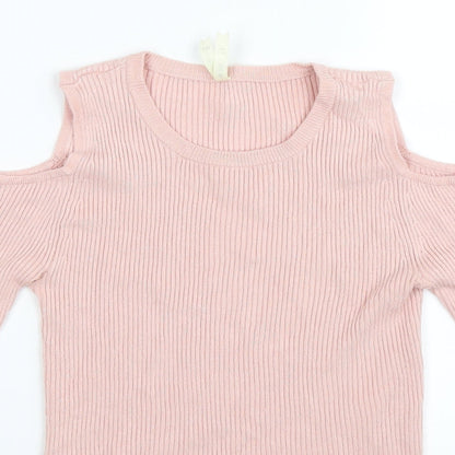 Close-up detail of Young Dimension girls’ pink knit jumper, size 11-12, years