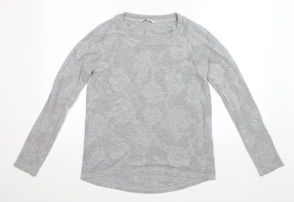 Front view of Next women’s grey floral knit jumper, size UK 10